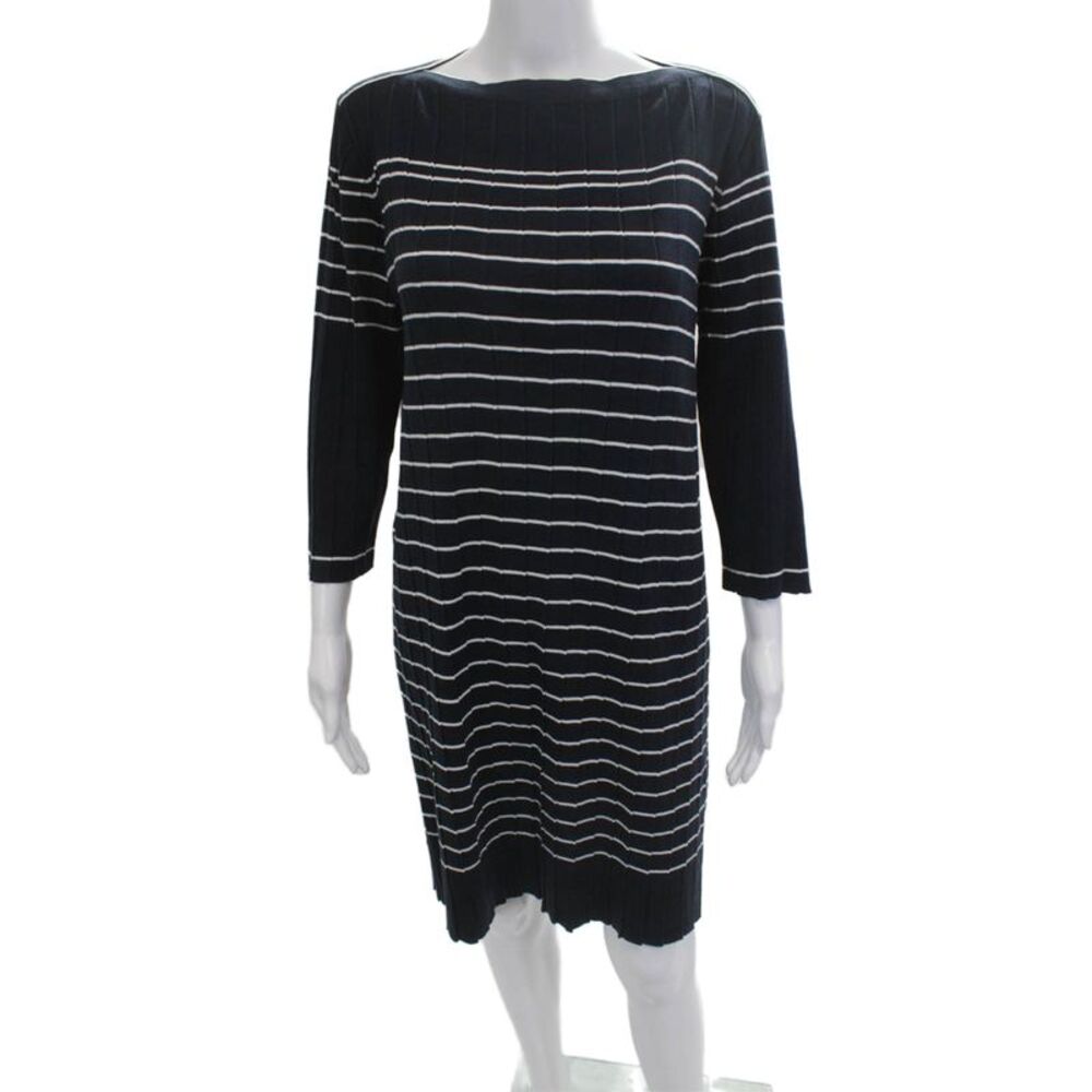 Armor Lux Women Sweater Dress Striped Dark Blue Round Neck 3/4 Sleeve Size 1